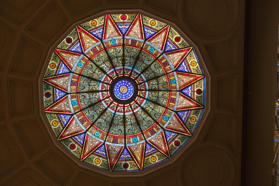 A stained glass rotunda in Lehigh's Linderman library