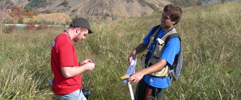 Students conduct research in a field