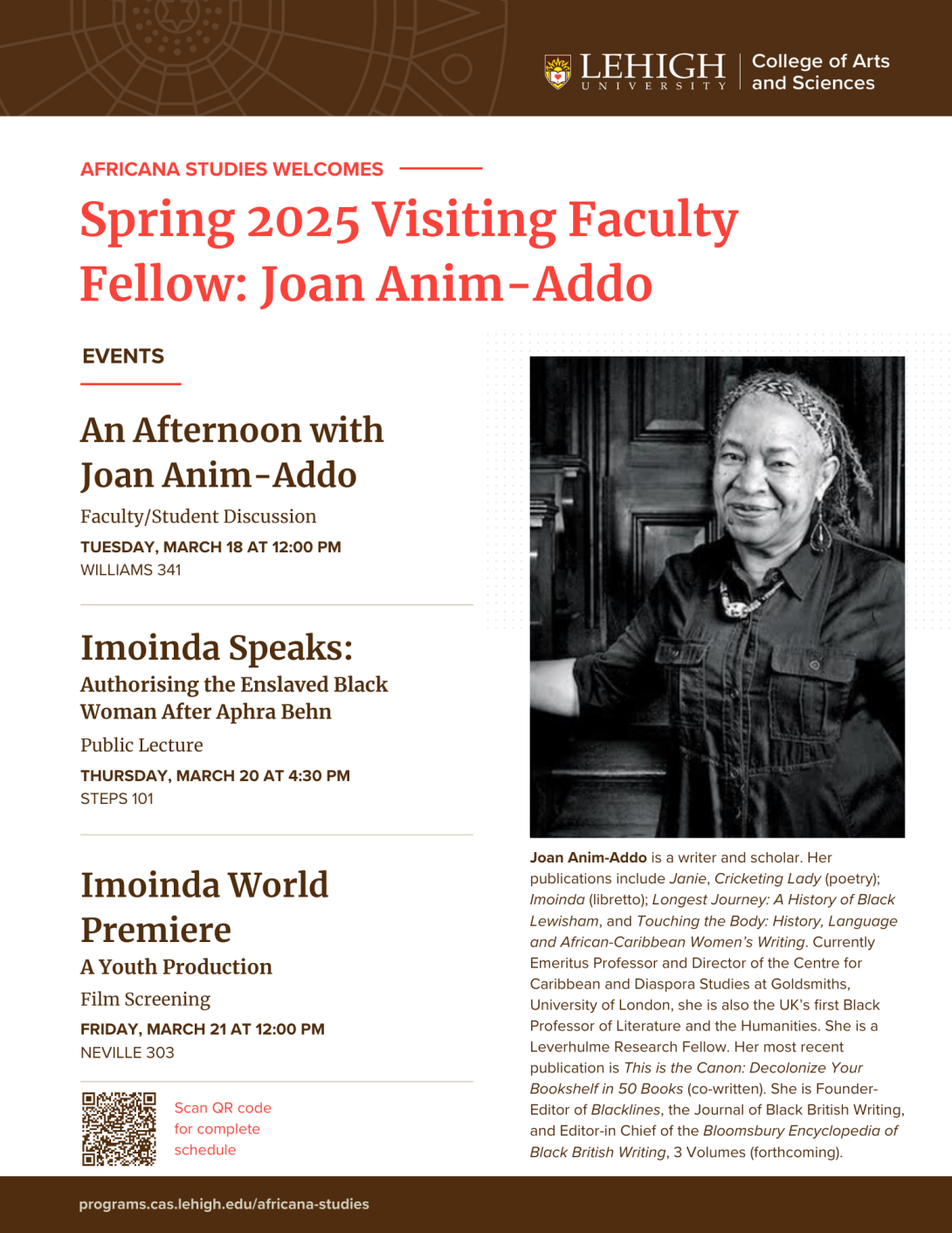 Joan Anim-Addo visiting faculty fellow flyer