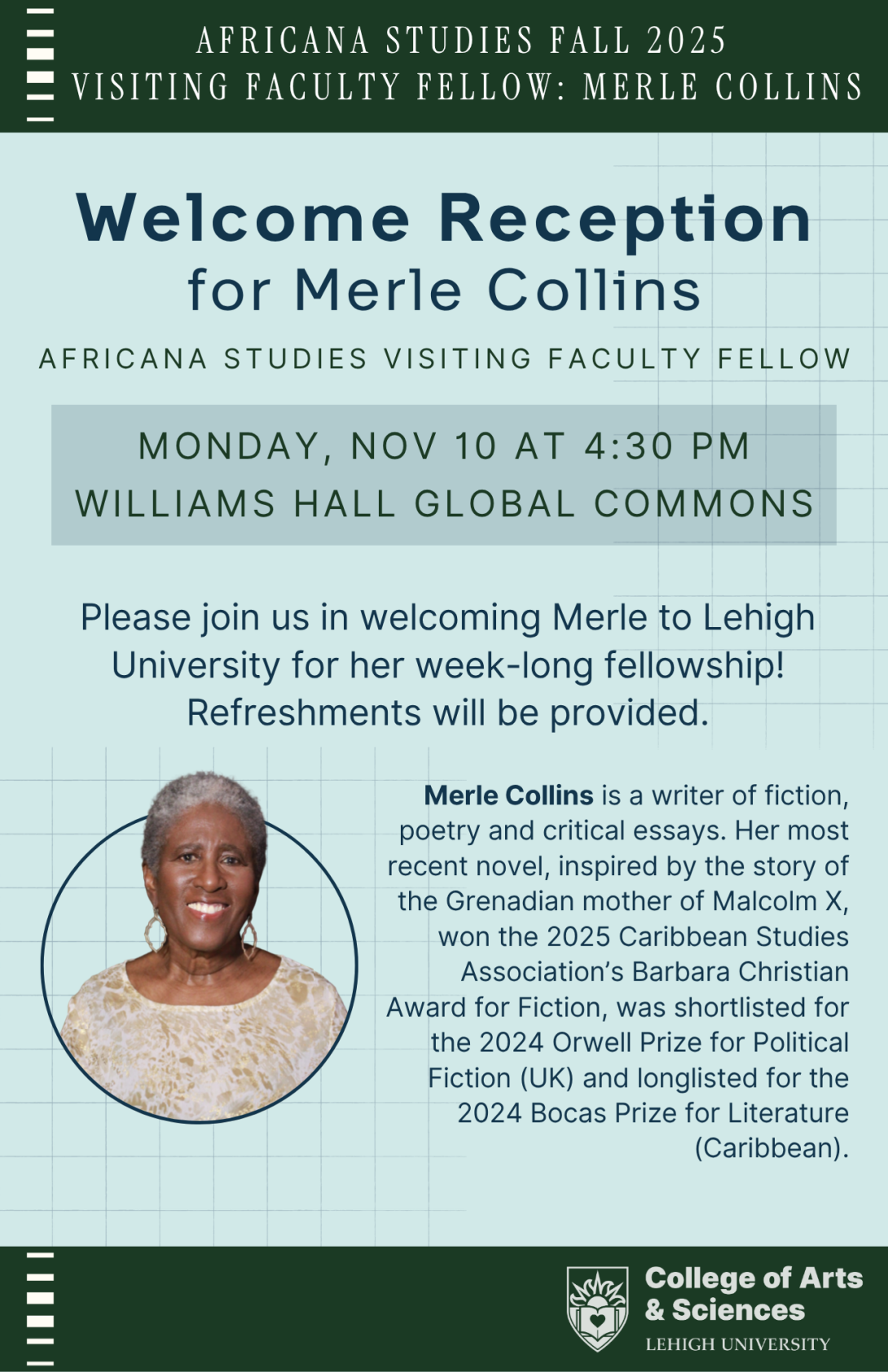 Merle Collins Welcome Reception | Interdisciplinary Programs